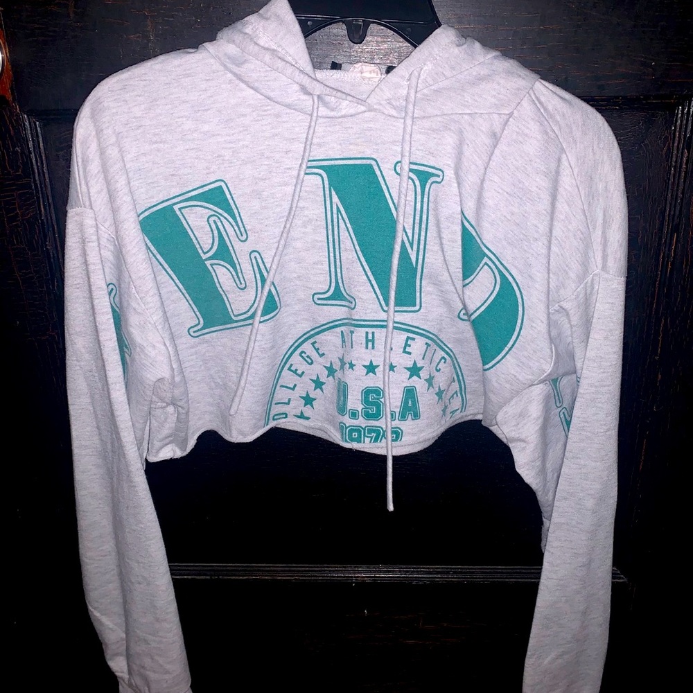 money green and grey cropped hoodie
